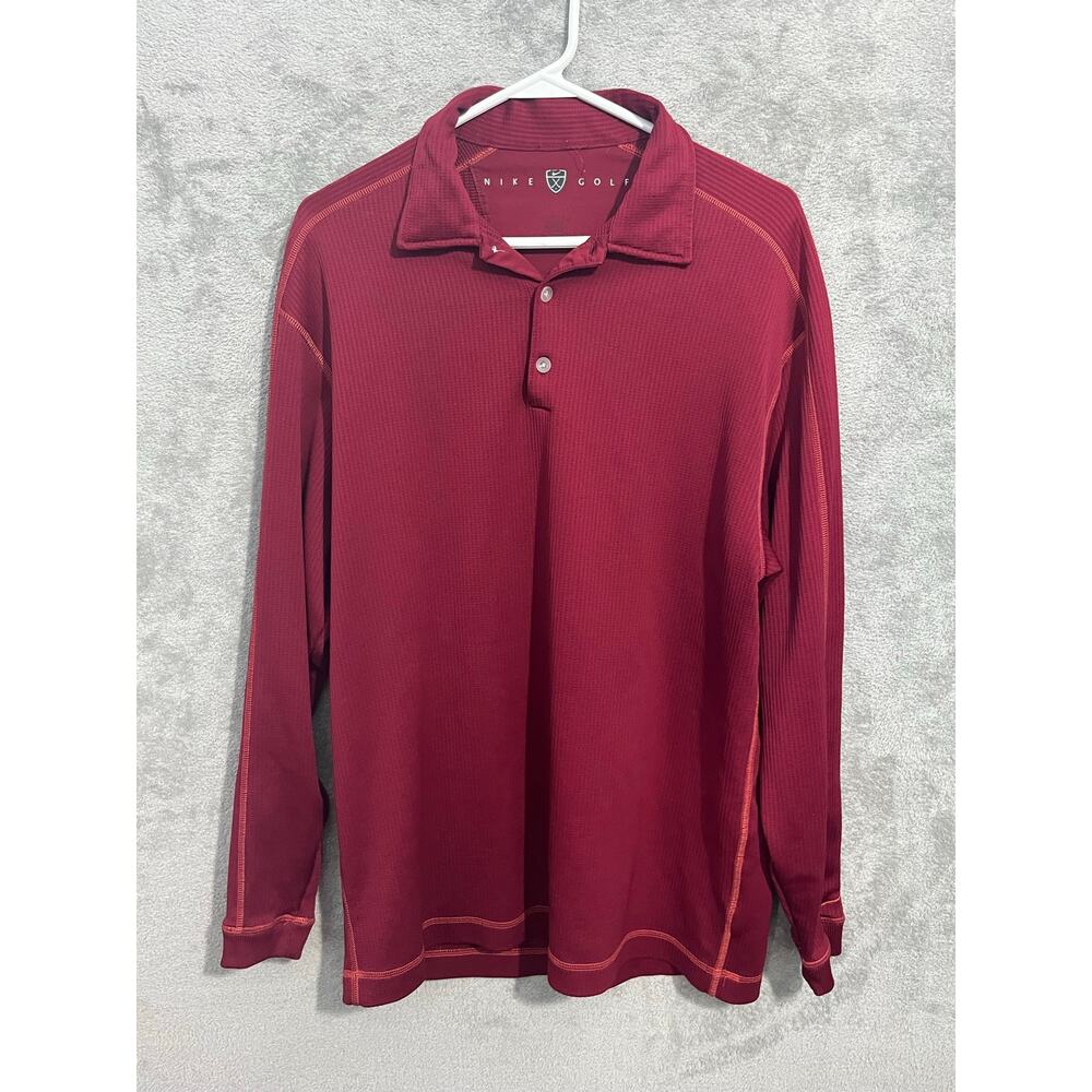 Nike Golf Thermal Fit Long Sleeve Shirt Large Red Slub Athletic Sporty